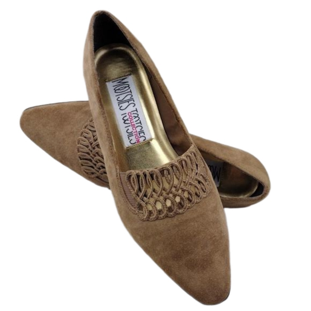 Mootsies Tootsies Collection Brown Suede Embroidered Pointed Toe Cone Heel Pump